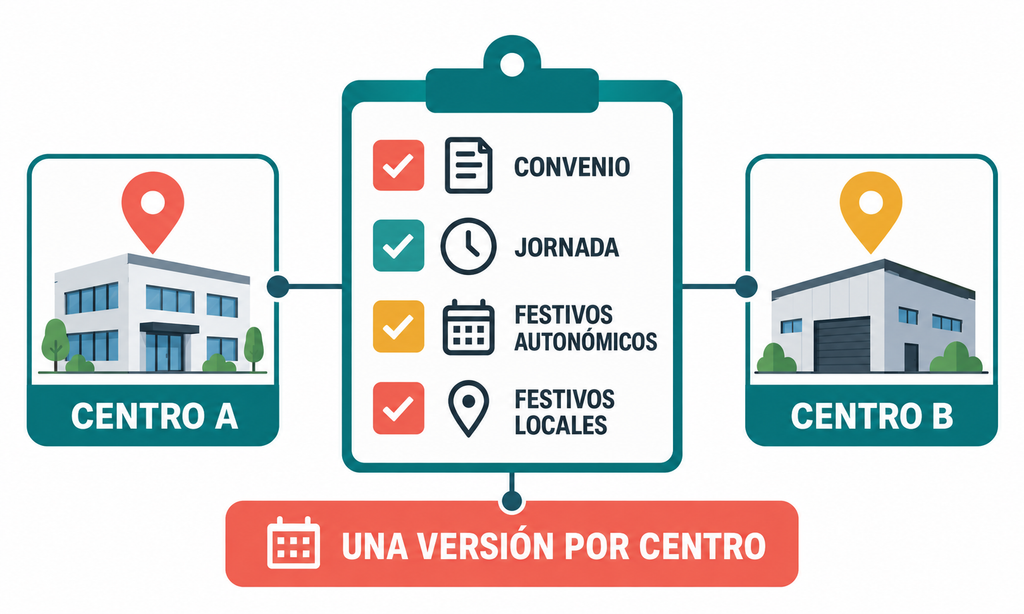 Datos que deben revisarse por centro: convenio, jornada, festivos autonómicos y festivos locales.